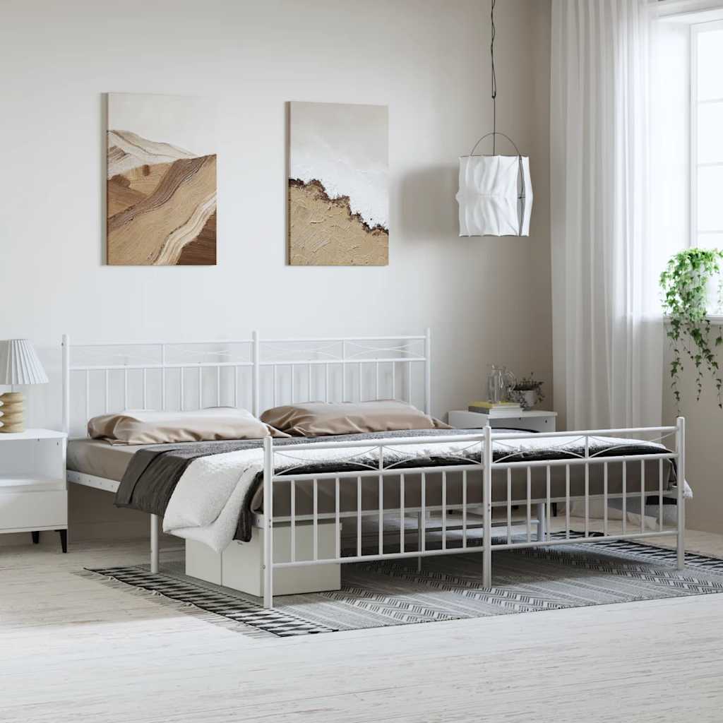 Bed frame with head and footboard metal white 183x213 cm