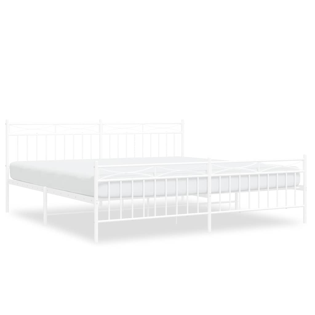 Bed frame with head and footboard metal white 193x203 cm