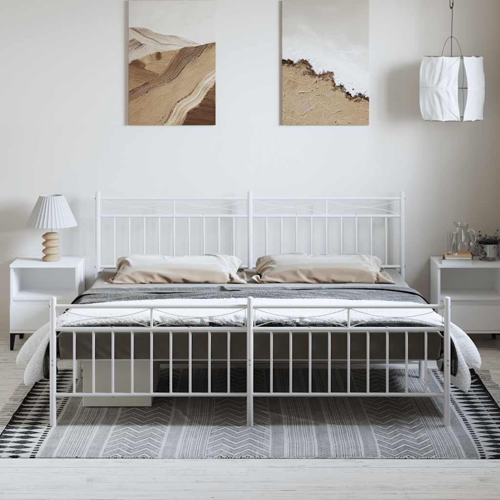 Bed frame with head and footboard metal white 193x203 cm