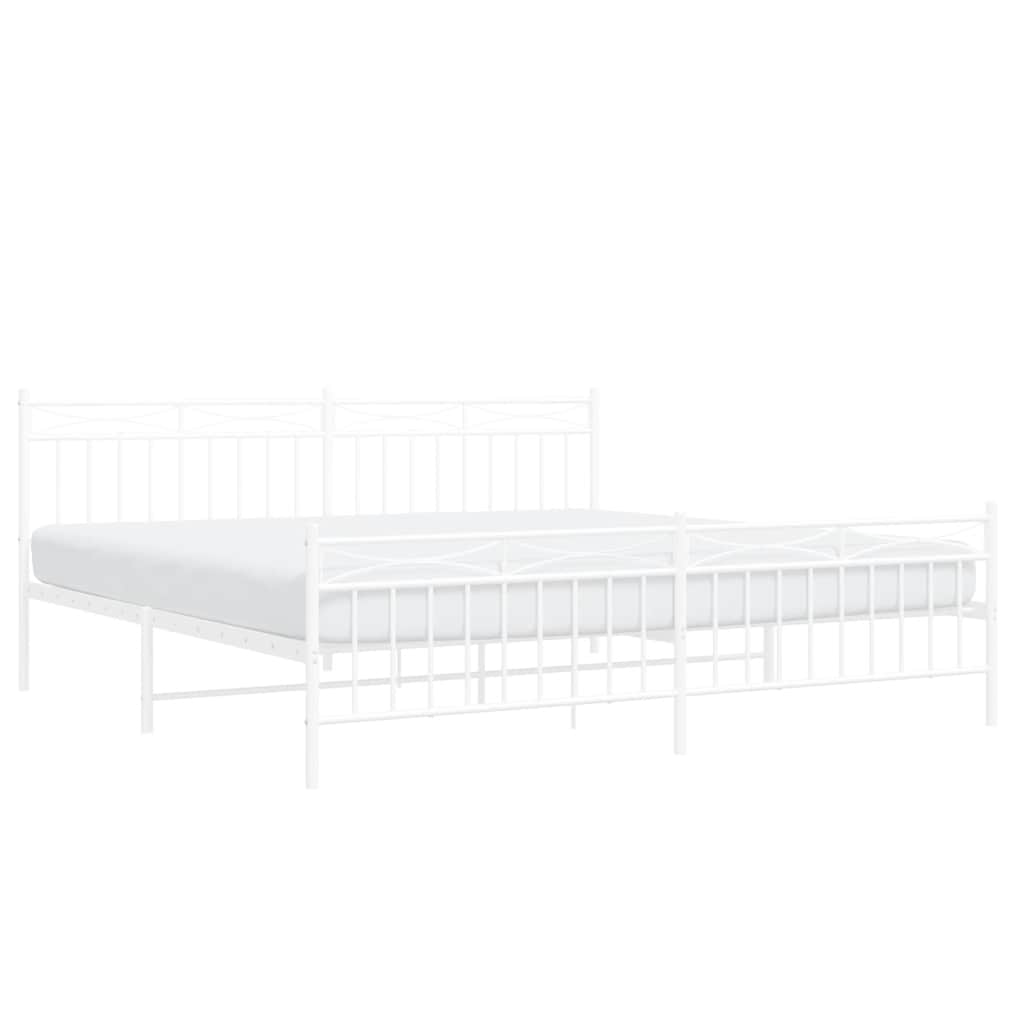 Bed frame with head and footboard metal white 193x203 cm