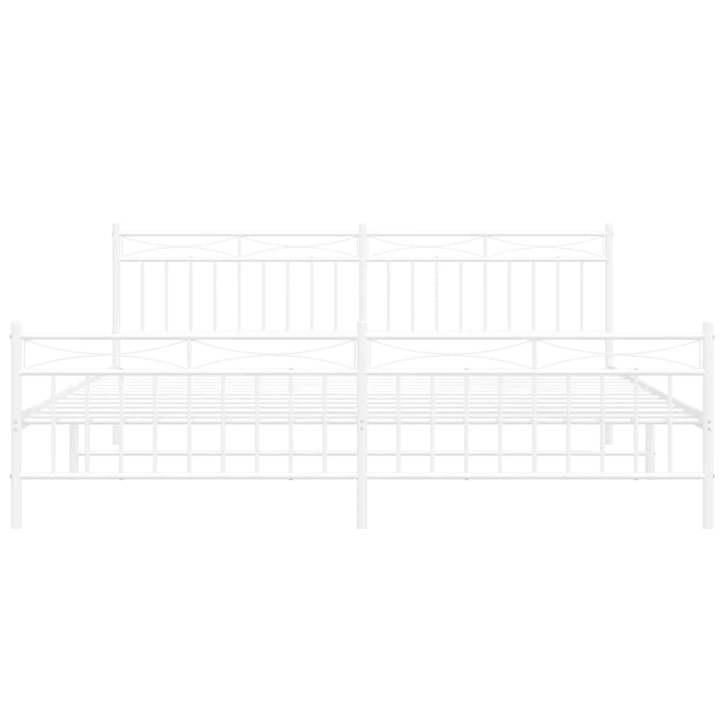 Bed frame with head and footboard metal white 193x203 cm