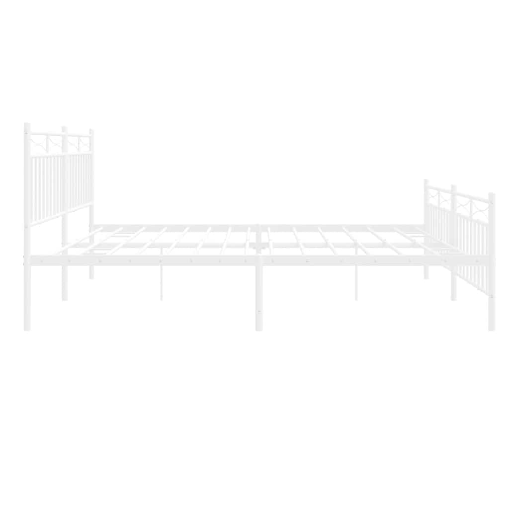 Bed frame with head and footboard metal white 193x203 cm