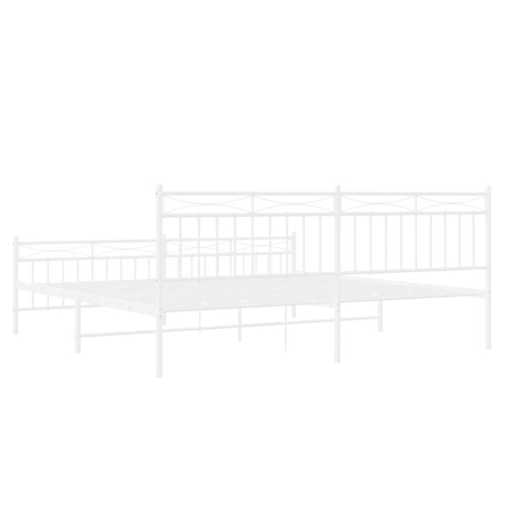 Bed frame with head and footboard metal white 193x203 cm