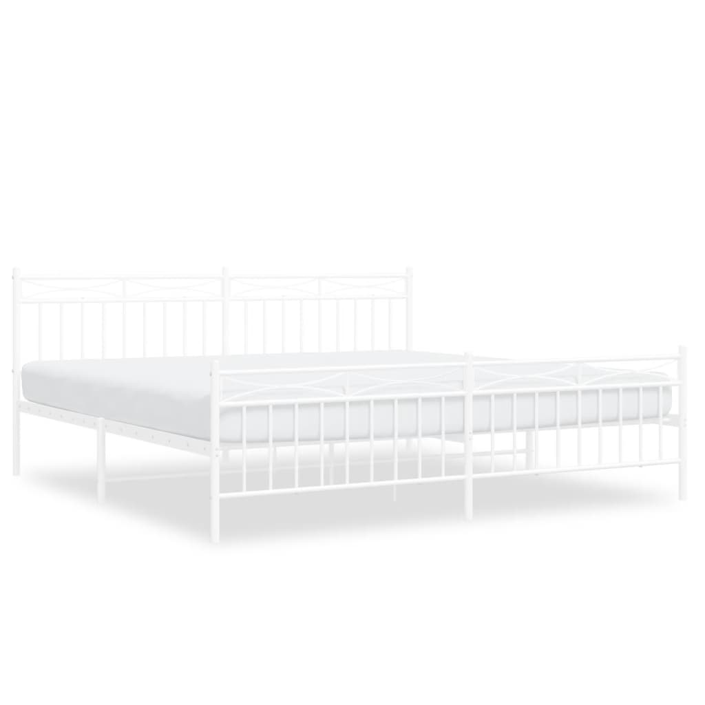 Bed frame with head and footboard metal white 200x200 cm