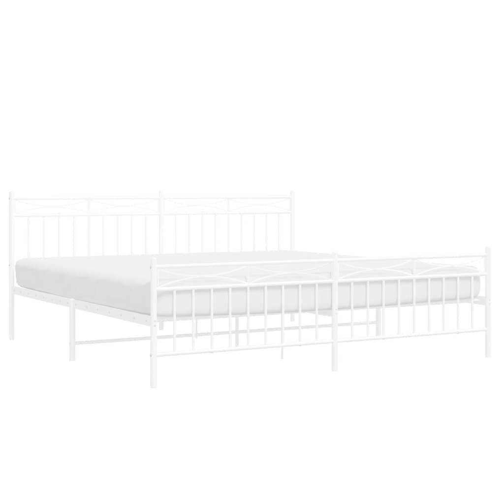 Bed frame with head and footboard metal white 200x200 cm