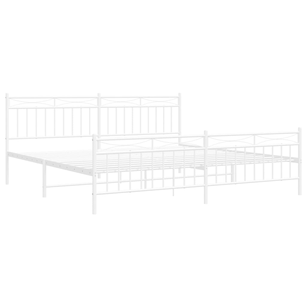 Bed frame with head and footboard metal white 200x200 cm