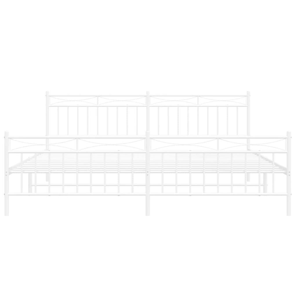 Bed frame with head and footboard metal white 200x200 cm