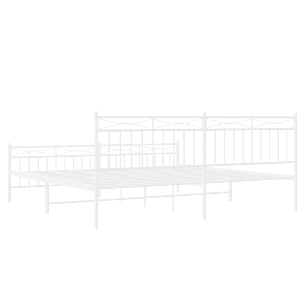 Bed frame with head and footboard metal white 200x200 cm