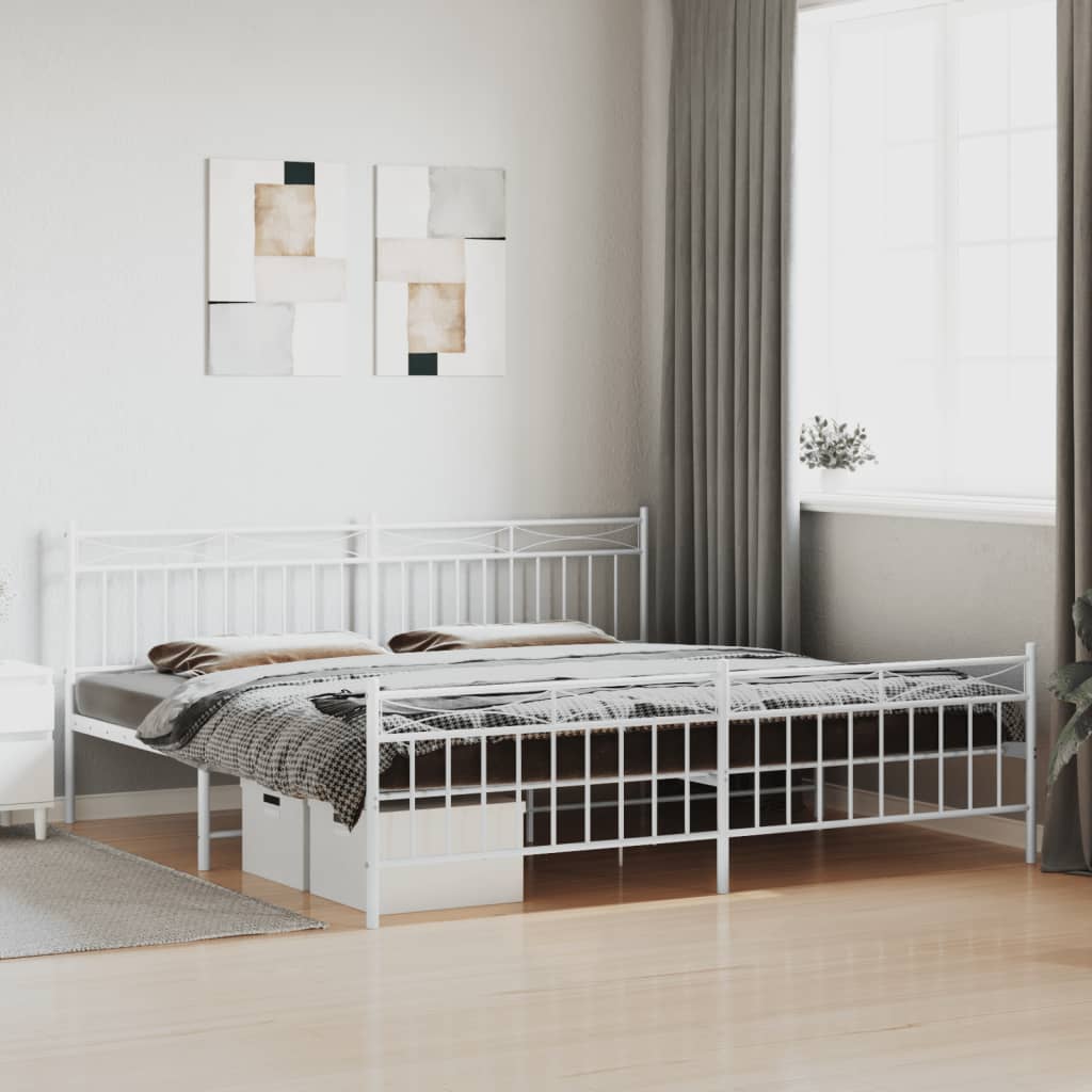 Bed frame with head and footboard metal white 200x200 cm