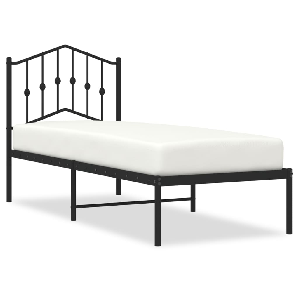 Bed frame with headboard metal black 75x190 cm