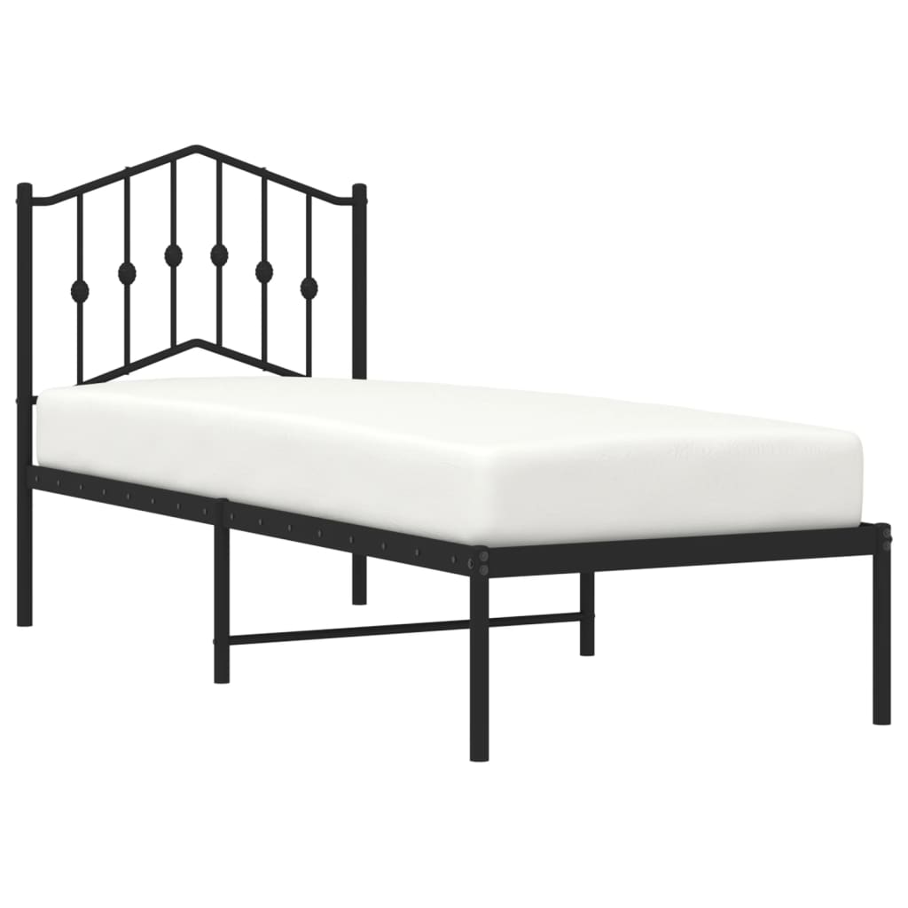 Bed frame with headboard metal black 75x190 cm