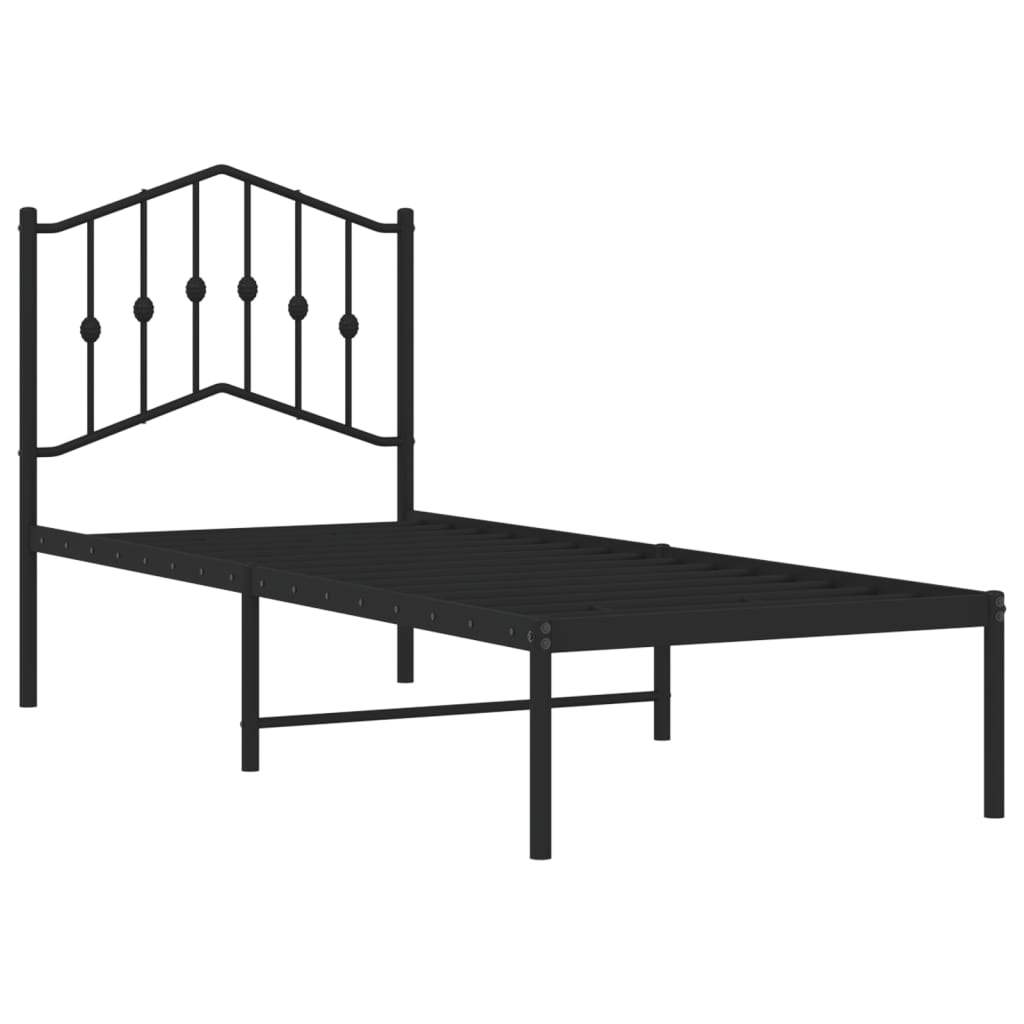 Bed frame with headboard metal black 75x190 cm