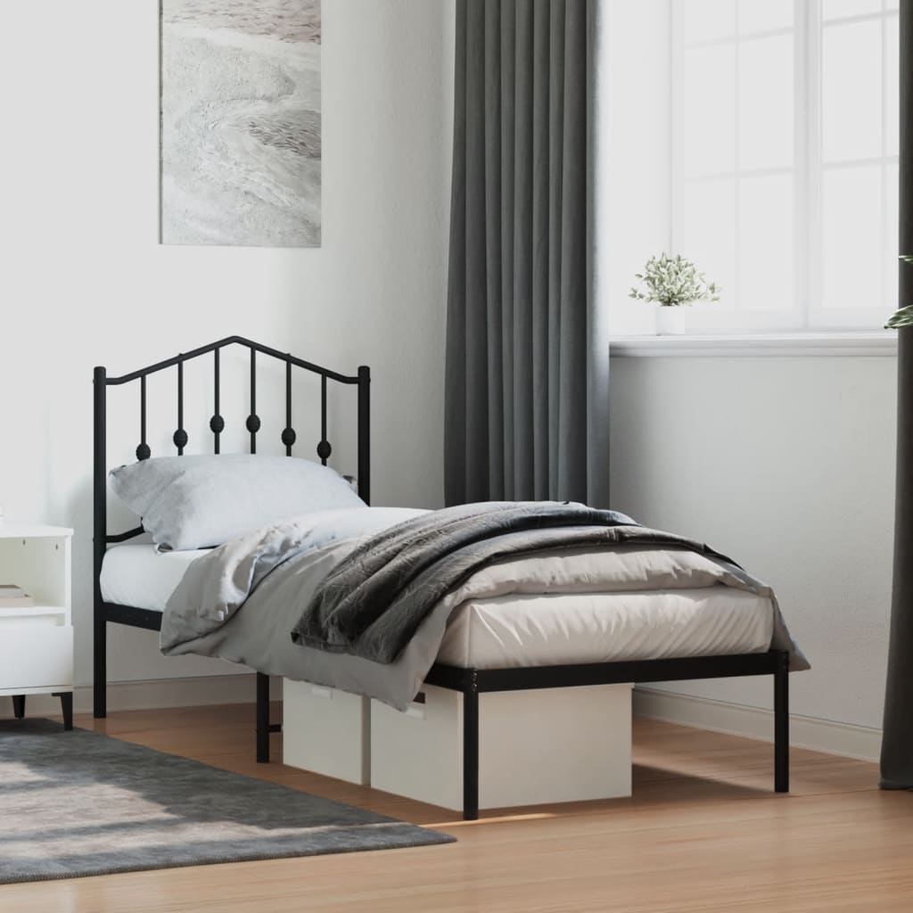 Bed frame with headboard metal black 75x190 cm