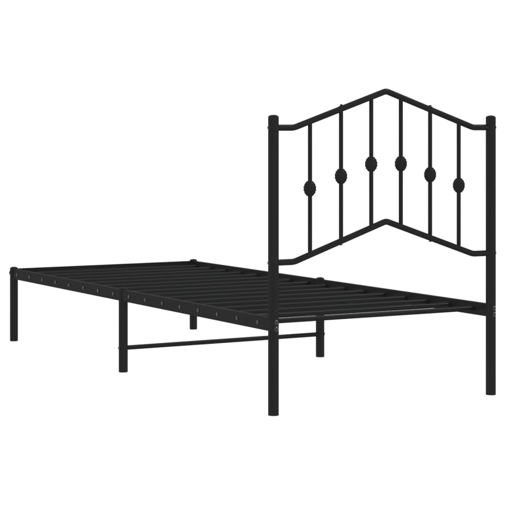 Bed frame with headboard metal black 80x200 cm