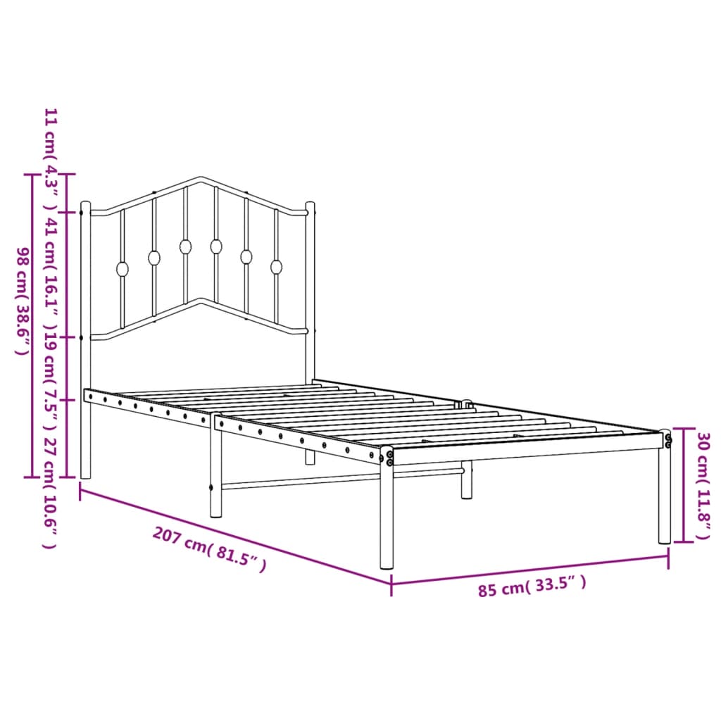 Bettgestell mit Kopfteil Metall Schwarz 80x200 cm