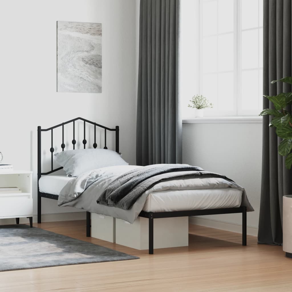 Bed frame with headboard metal black 80x200 cm