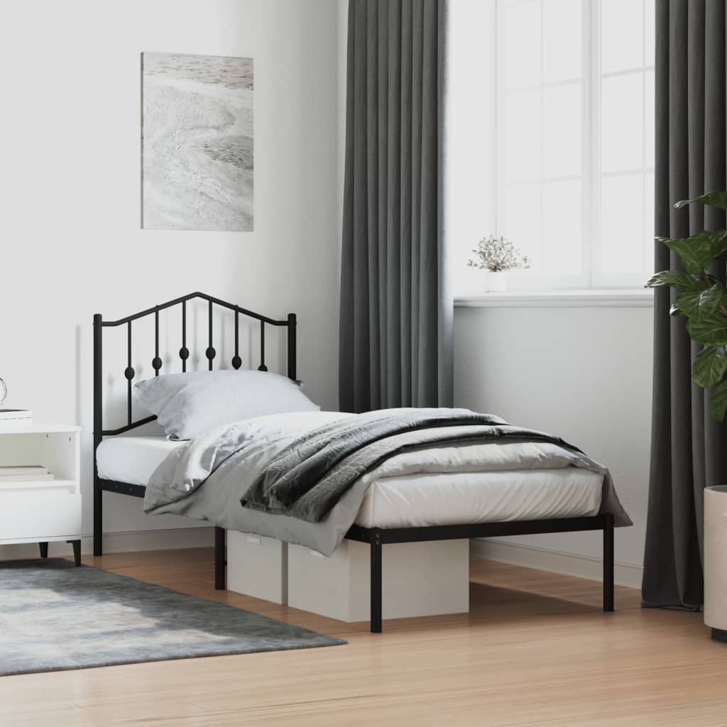 Bed frame with headboard metal black 90x190 cm