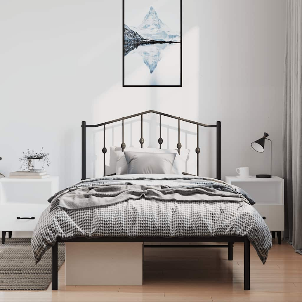 Bed frame with headboard metal black 100x190 cm