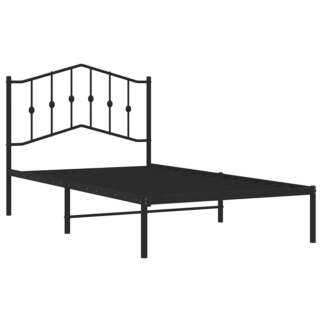 Bed frame with headboard metal black 100x190 cm