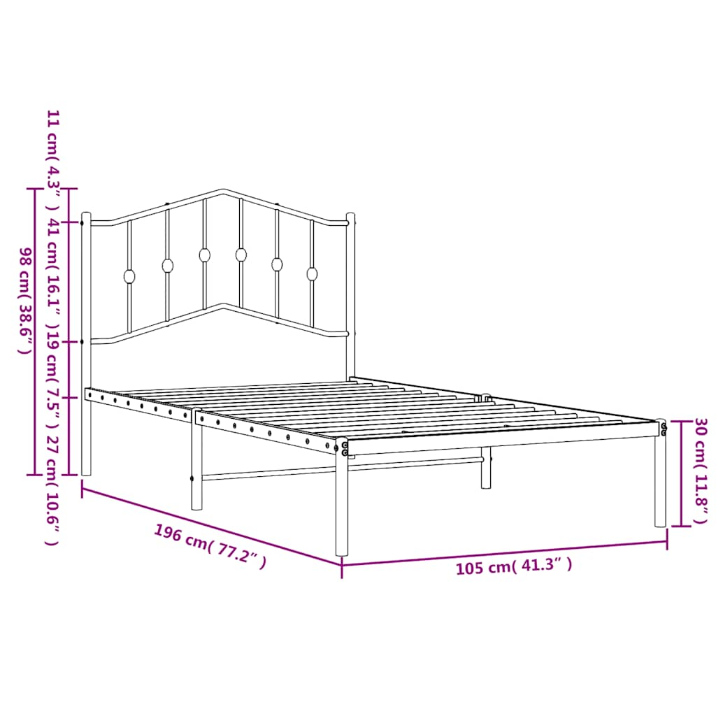 Bed frame with headboard metal black 100x190 cm