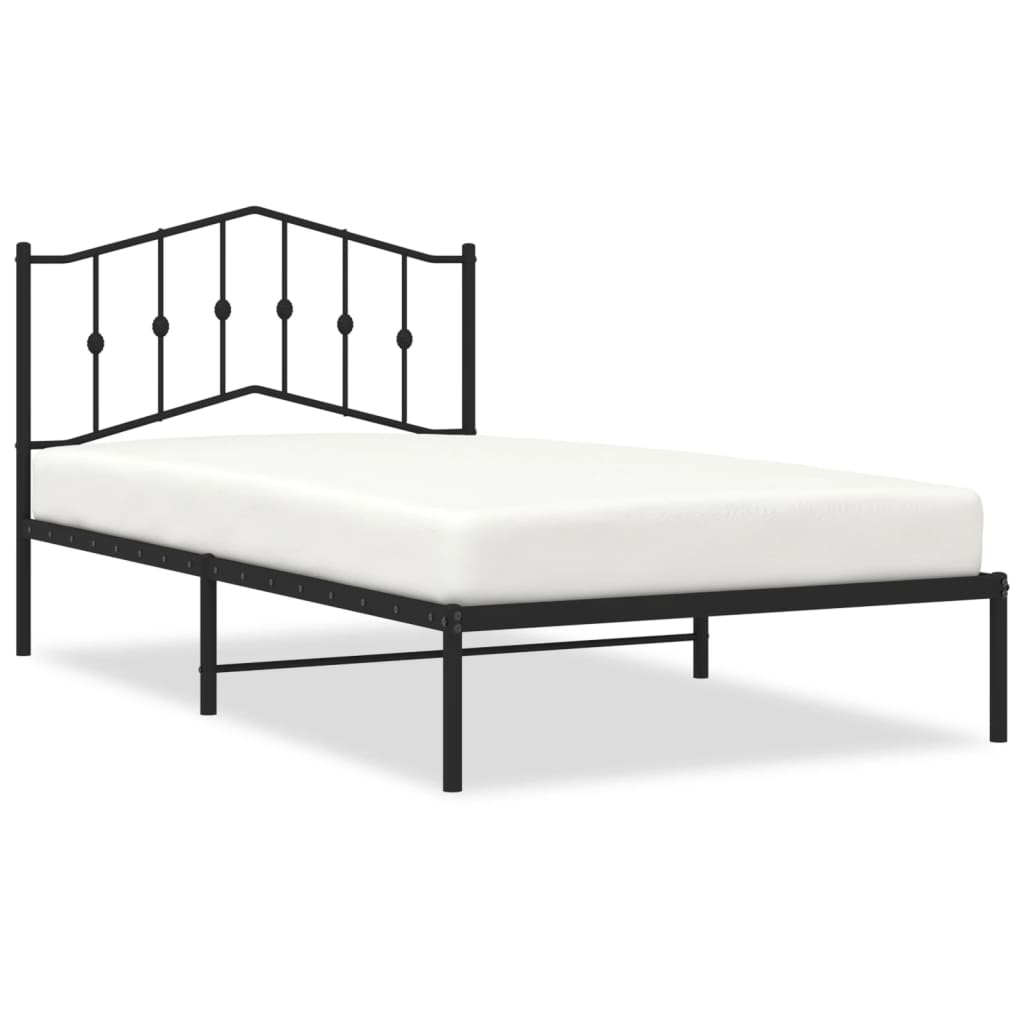 Bed frame with headboard metal black 107x203 cm