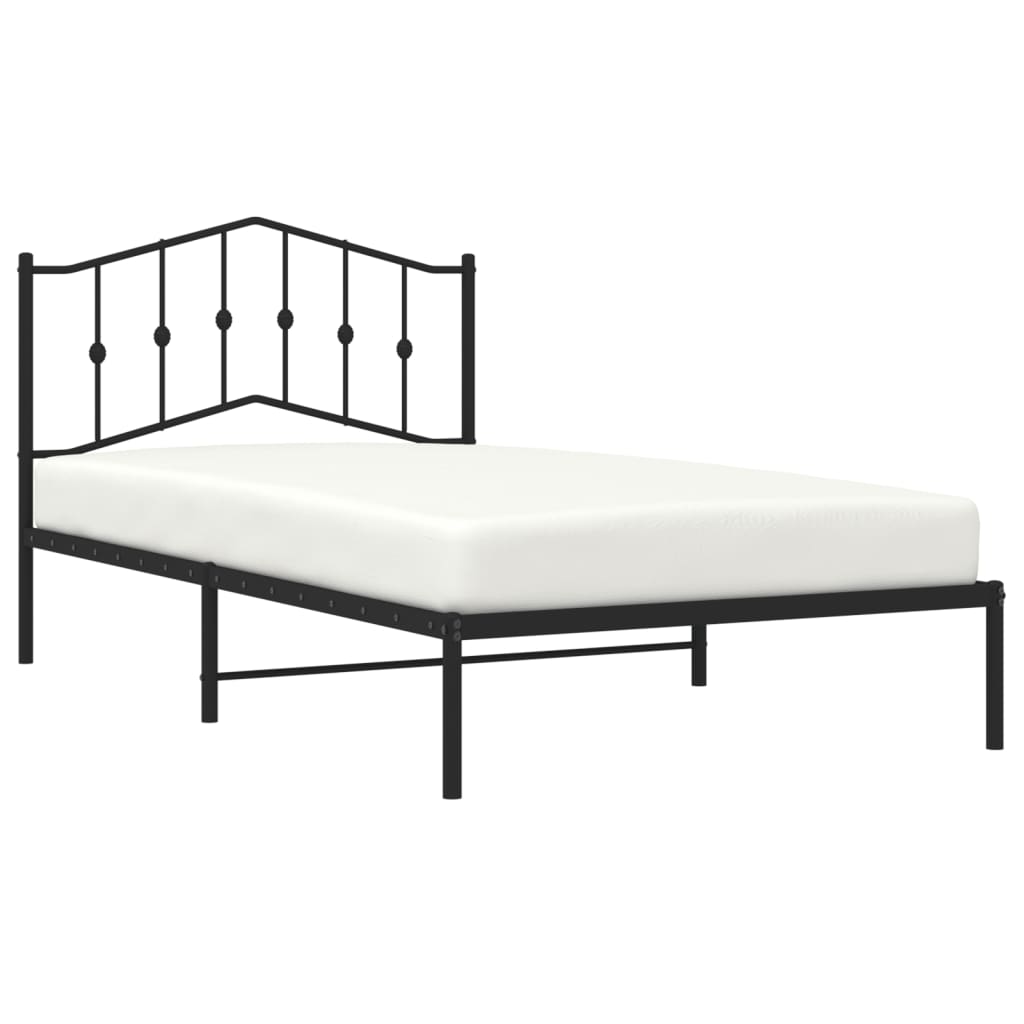 Bed frame with headboard metal black 107x203 cm