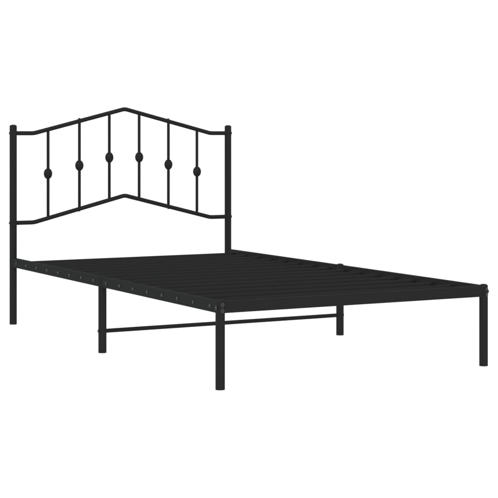 Bed frame with headboard metal black 107x203 cm