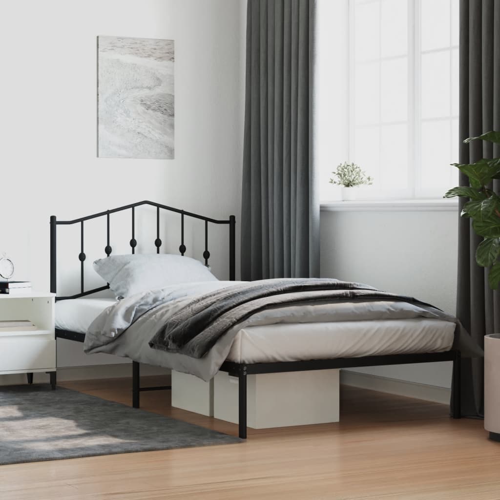 Bed frame with headboard metal black 107x203 cm