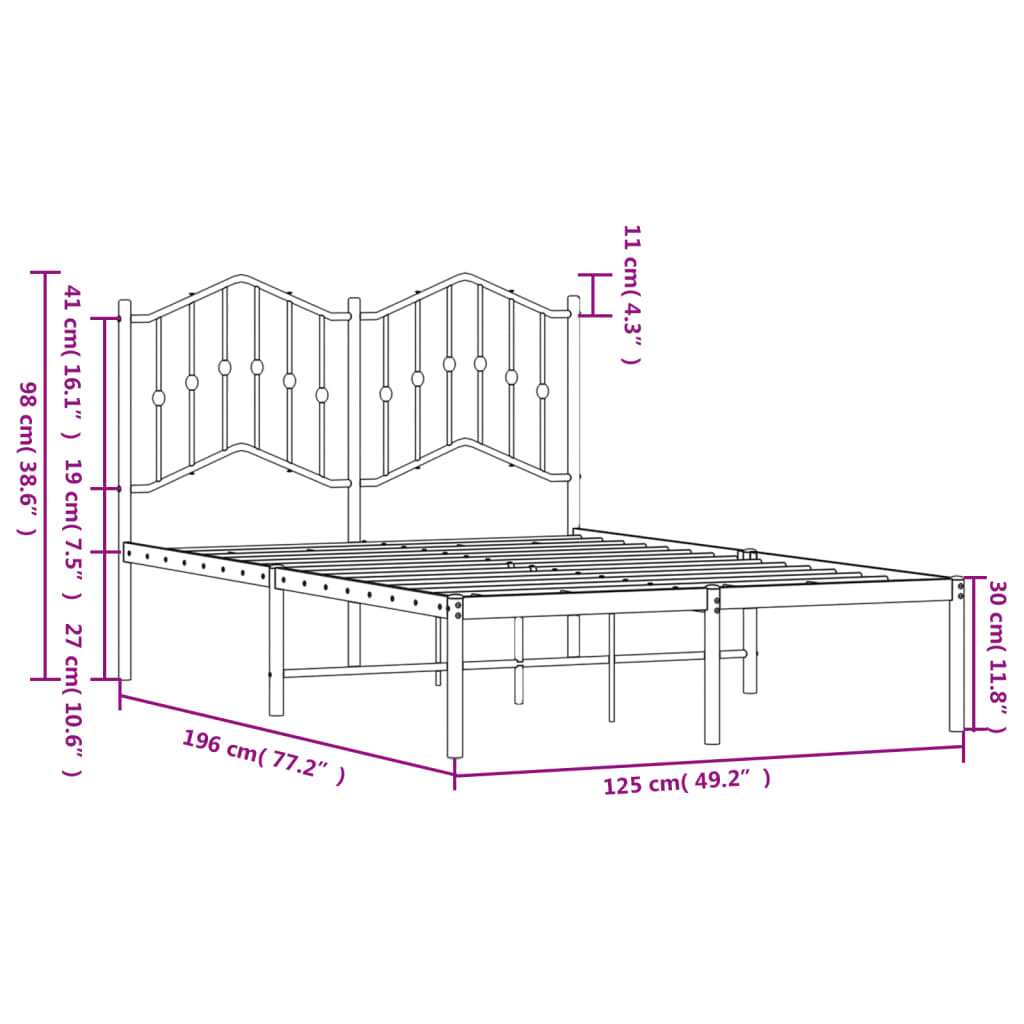 Bed frame with headboard metal black 120x190 cm