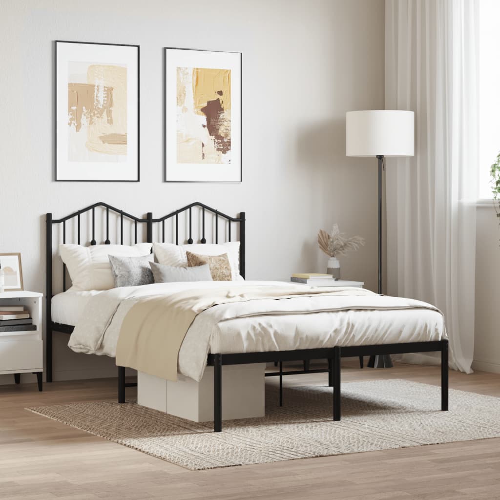 Bed frame with headboard metal black 120x190 cm