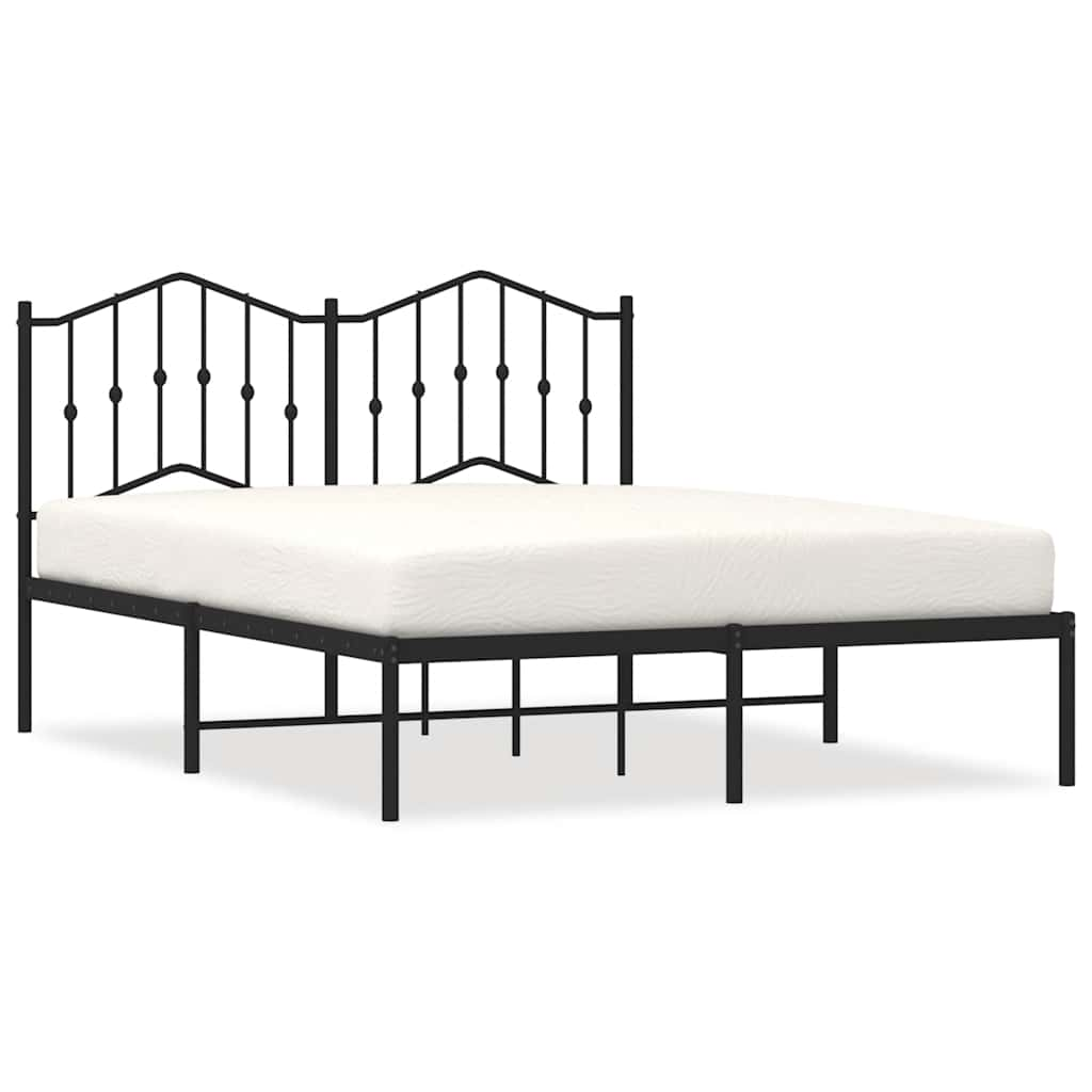 Bed frame with headboard metal black 135x190 cm