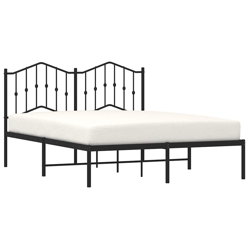 Bed frame with headboard metal black 135x190 cm