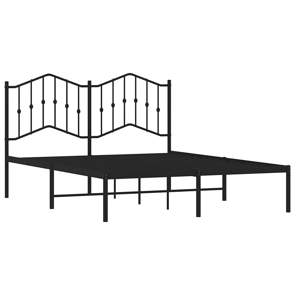 Bed frame with headboard metal black 135x190 cm