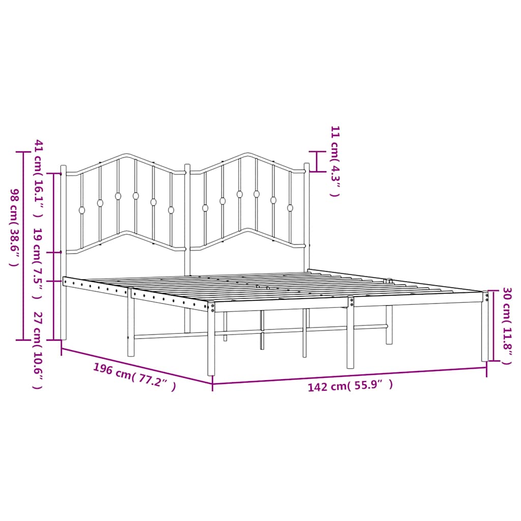 Bed frame with headboard metal black 135x190 cm