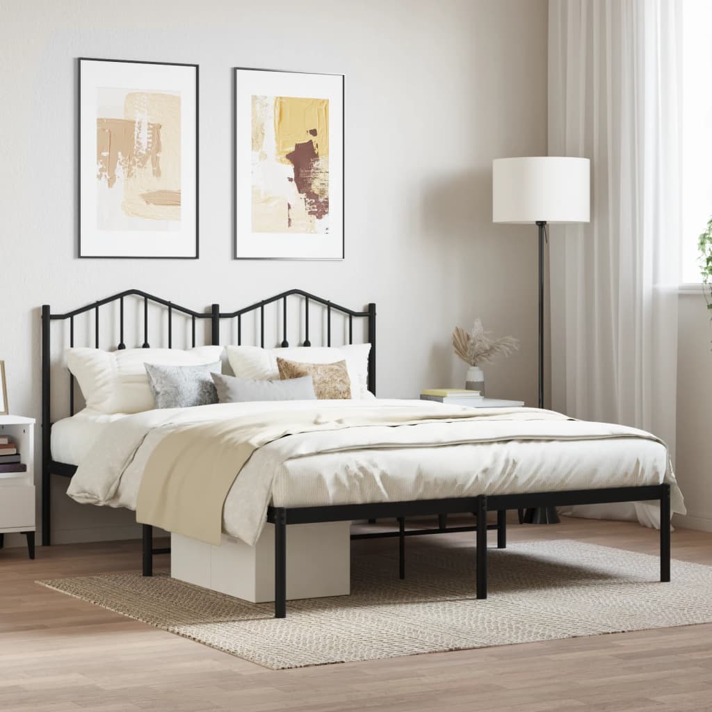 Bed frame with headboard metal black 135x190 cm