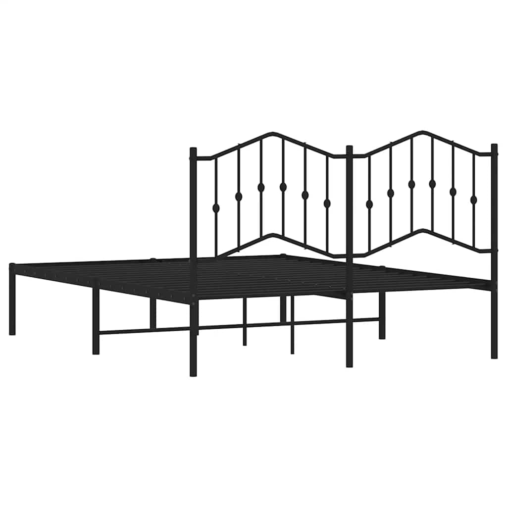 Bed frame with headboard metal black 150x200 cm