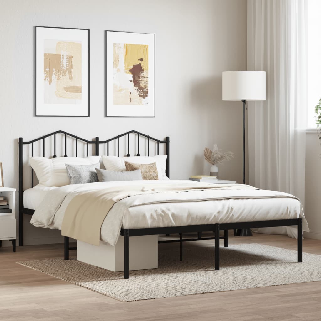 Bed frame with headboard metal black 150x200 cm