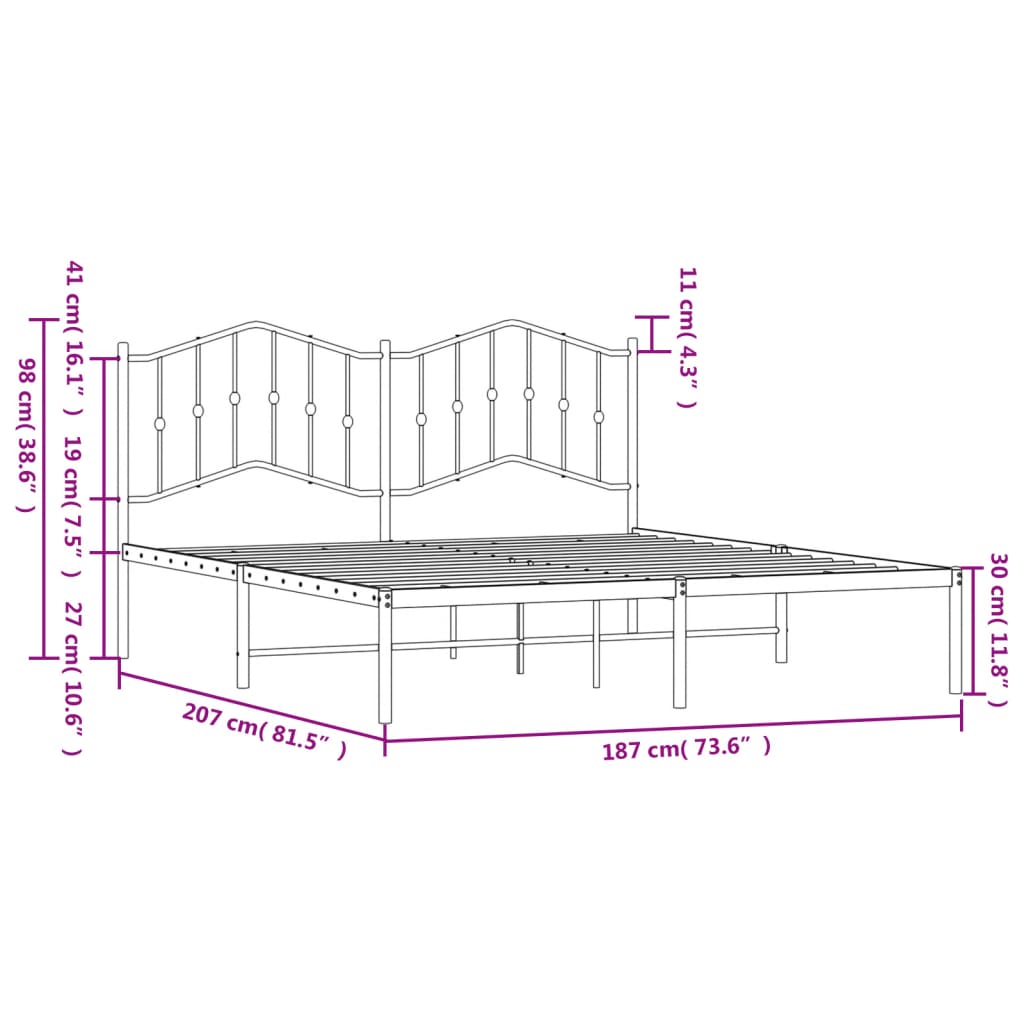 Bed frame with headboard metal black 180x200 cm