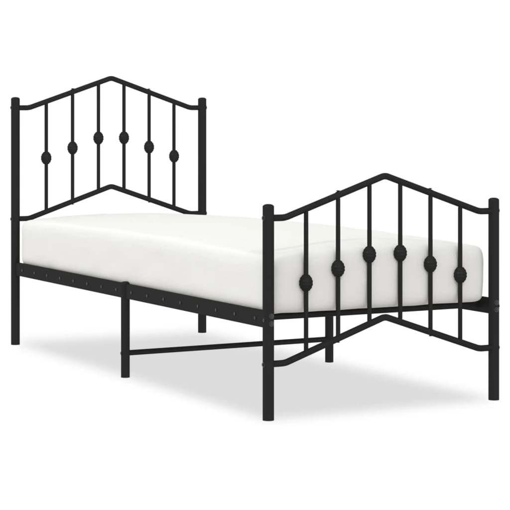 Bed frame with head and footboard metal black 75x190 cm