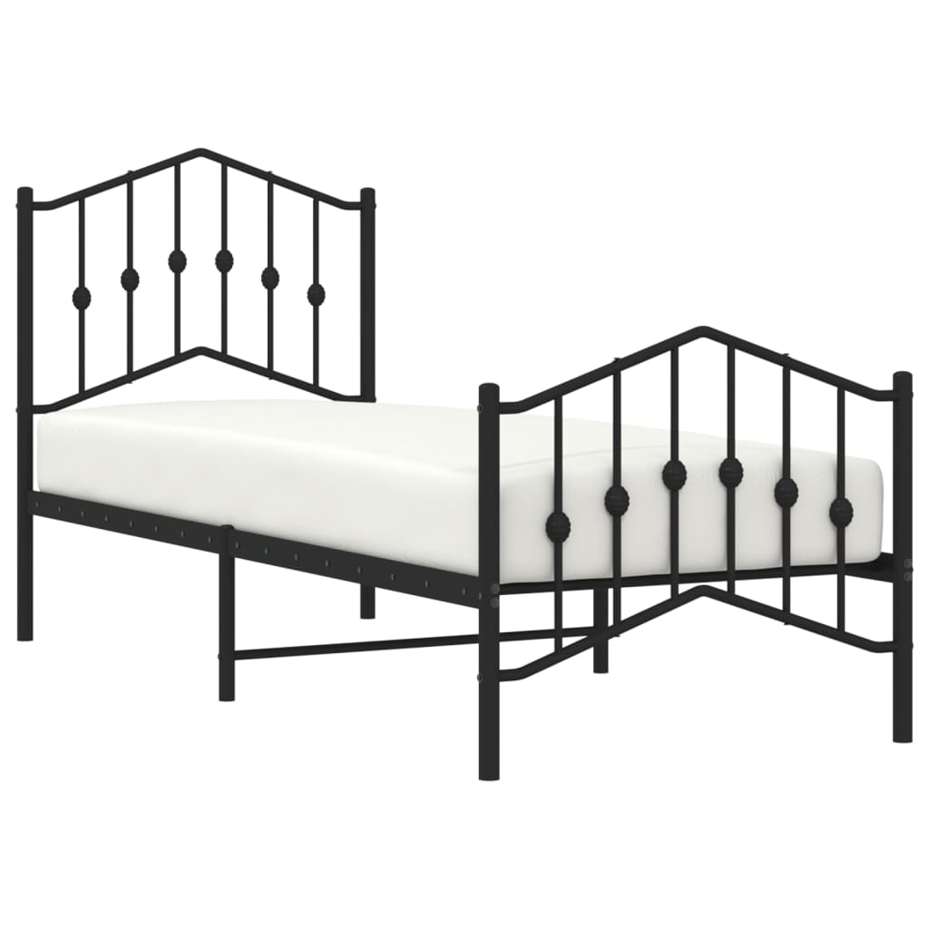 Bed frame with head and footboard metal black 75x190 cm