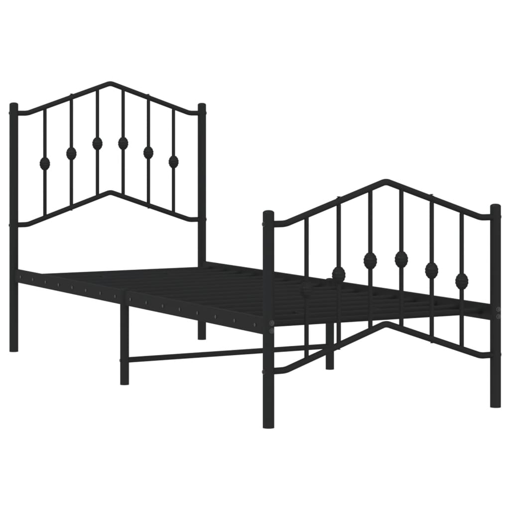 Bed frame with head and footboard metal black 75x190 cm