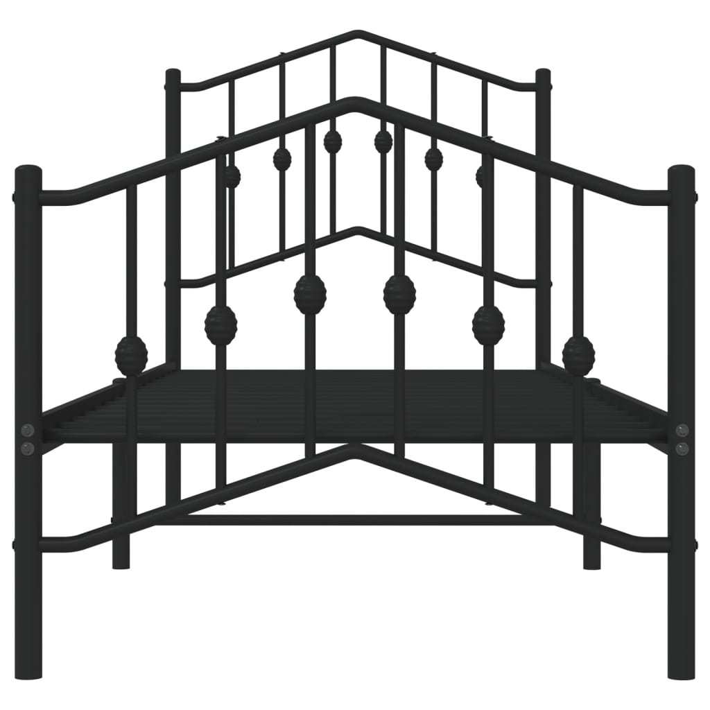 Bed frame with head and footboard metal black 75x190 cm