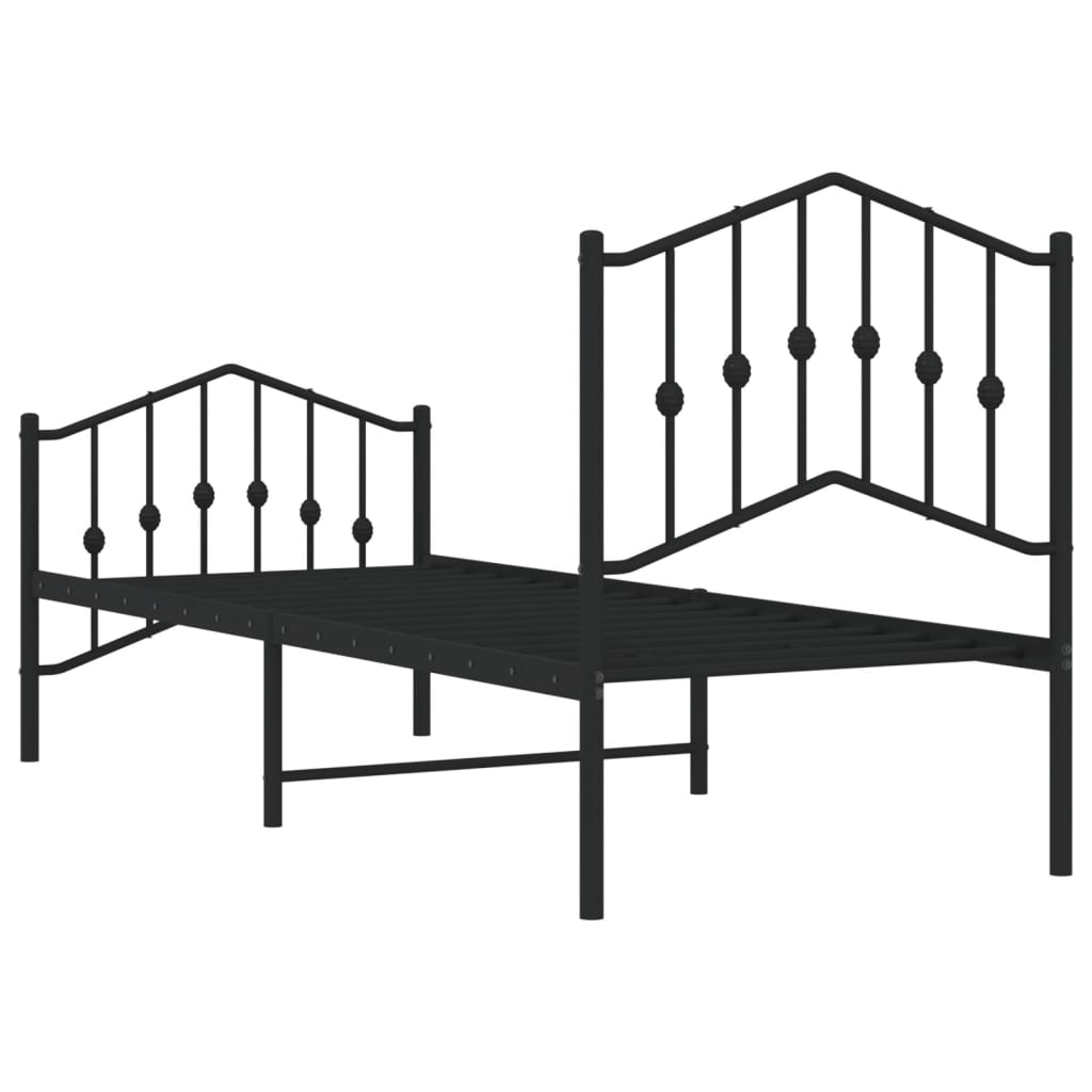 Bed frame with head and footboard metal black 75x190 cm