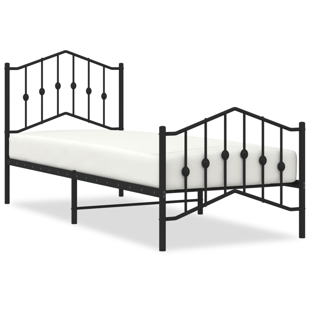 Bed frame with head and footboard metal black 90x190 cm