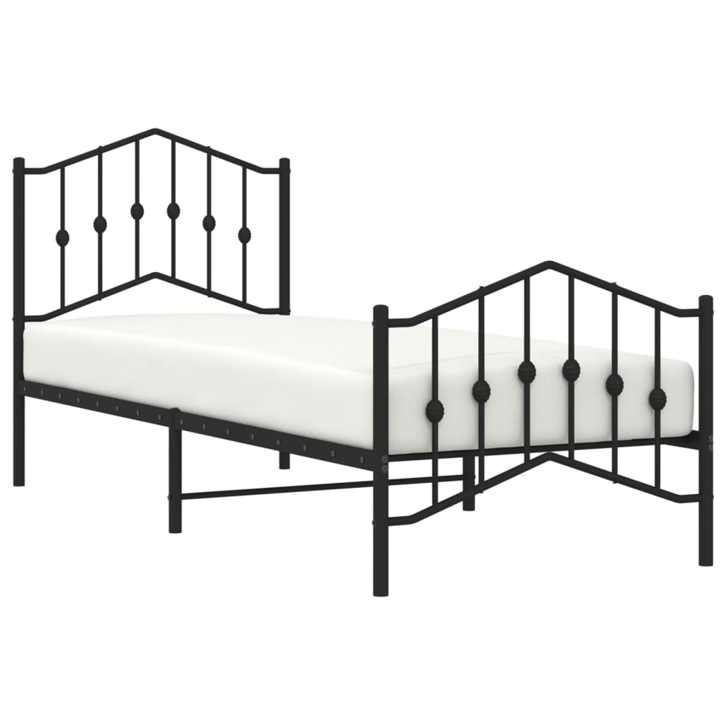 Bed frame with head and footboard metal black 90x190 cm