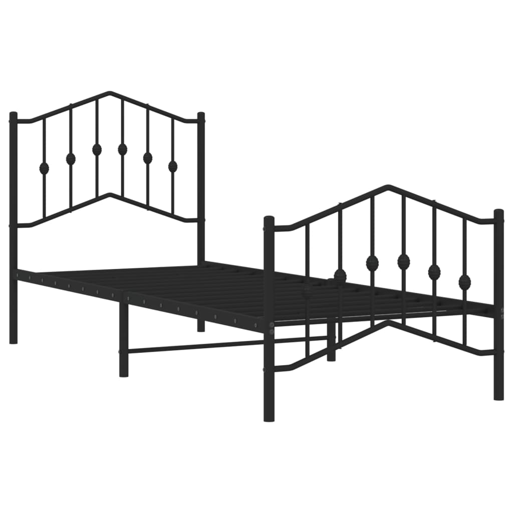 Bed frame with head and footboard metal black 90x190 cm