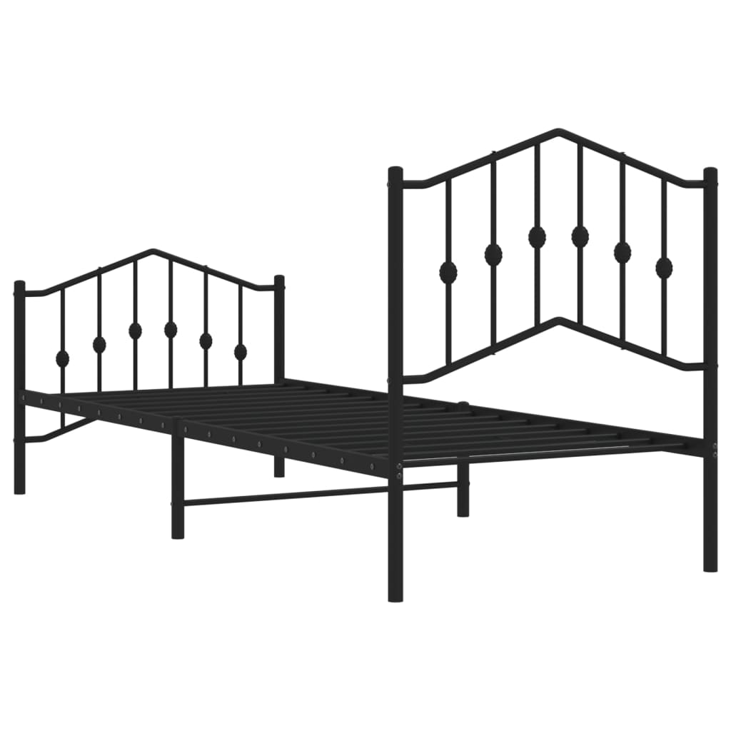 Bed frame with head and footboard metal black 90x190 cm