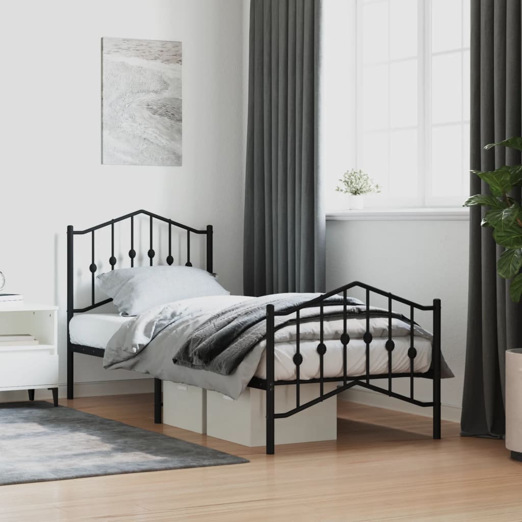 Bed frame with head and footboard metal black 90x190 cm