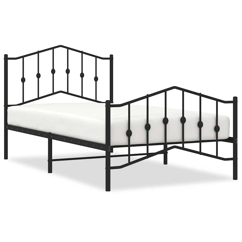 Bed frame with head and footboard metal black 100x190 cm