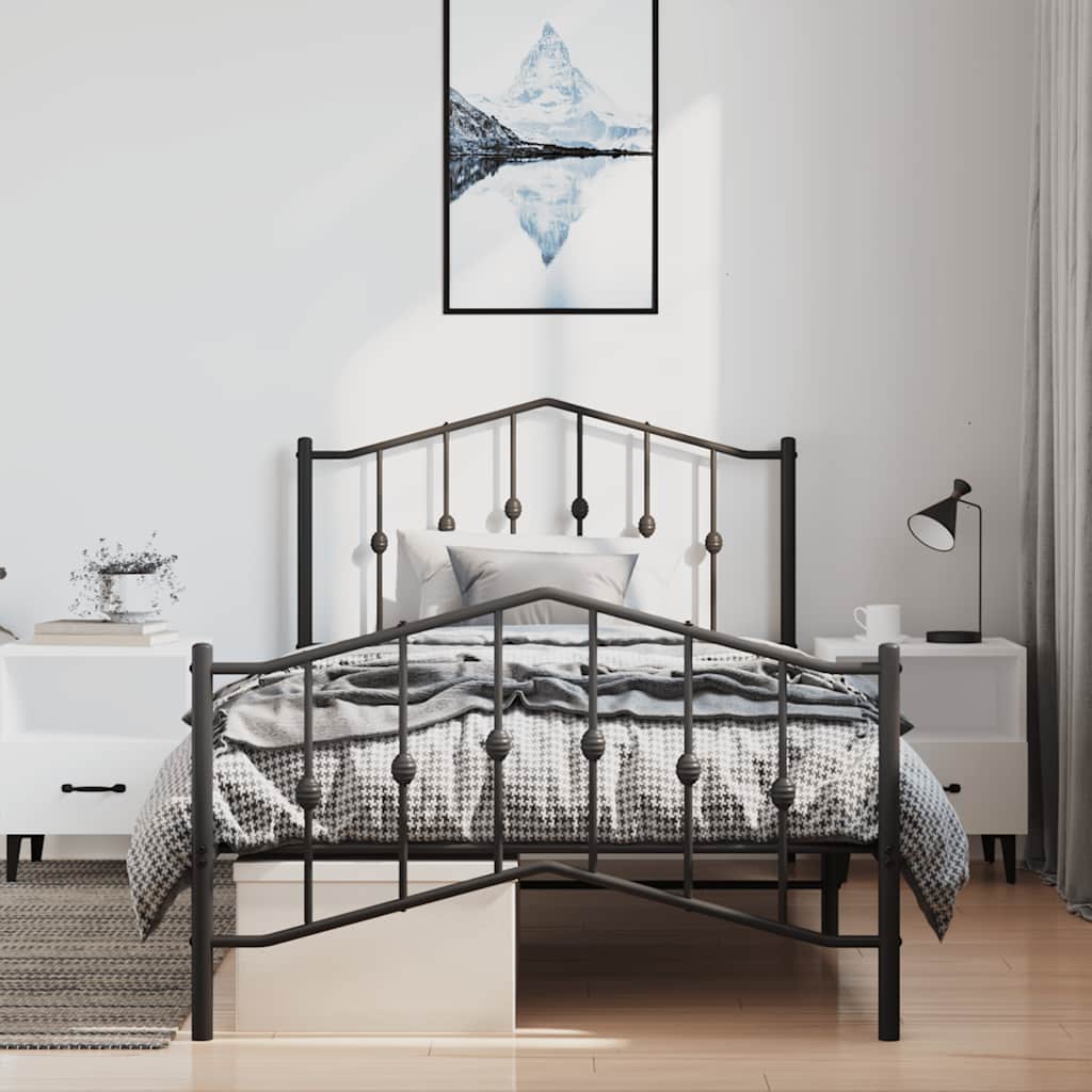 Bed frame with head and footboard metal black 100x190 cm